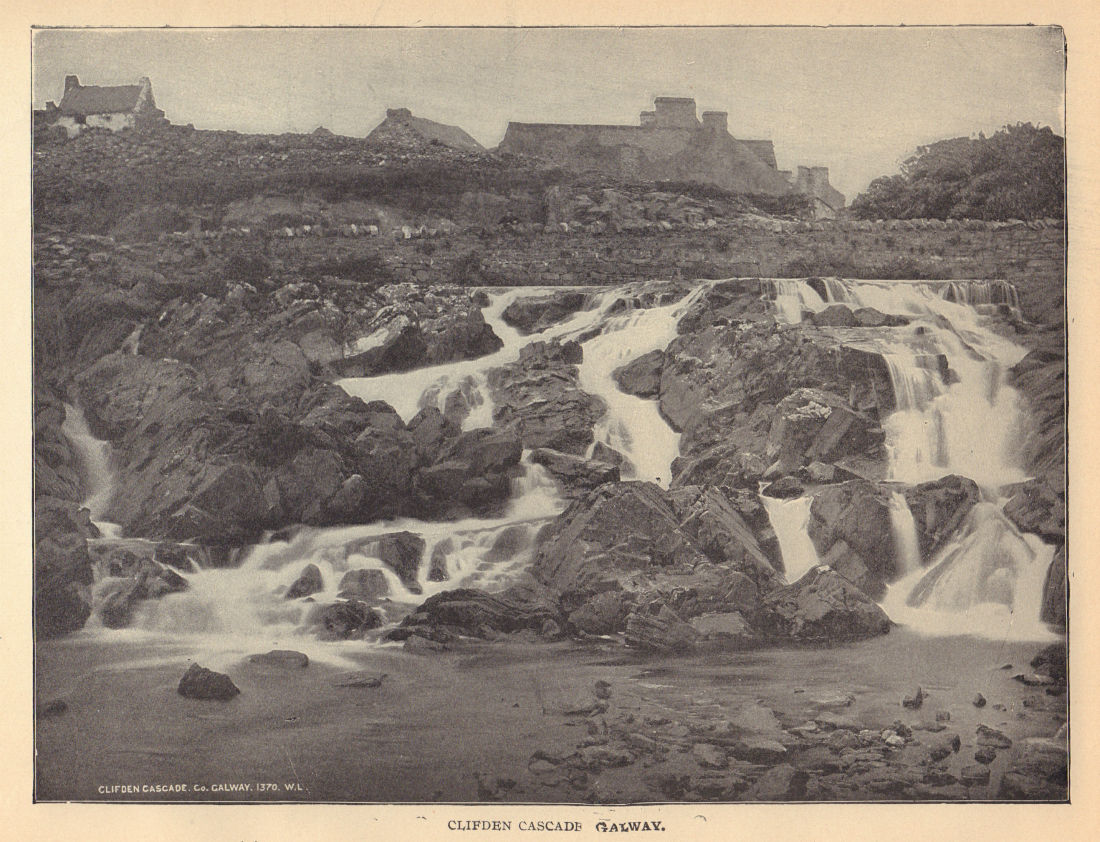 Clifden Cascade, Galway. Ireland 1905 old antique vintage print picture